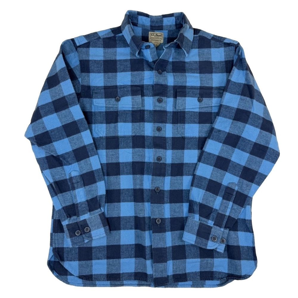 LL Bean Flannel Blue Buffalo Check Plaid Men's Sz M Shirt Traditional Fit 277981